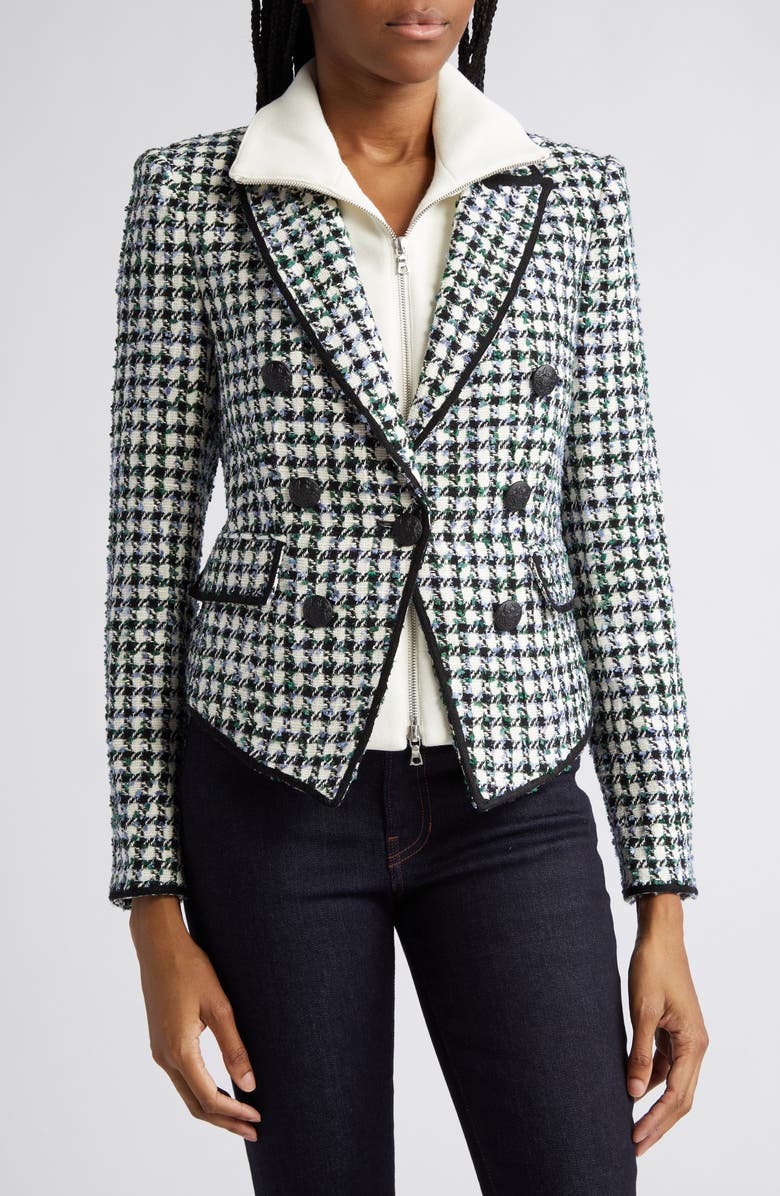 Veronica Beard Diego Metallic Check Cotton Blend Tweed Dickey Jacket, Alternate, color,