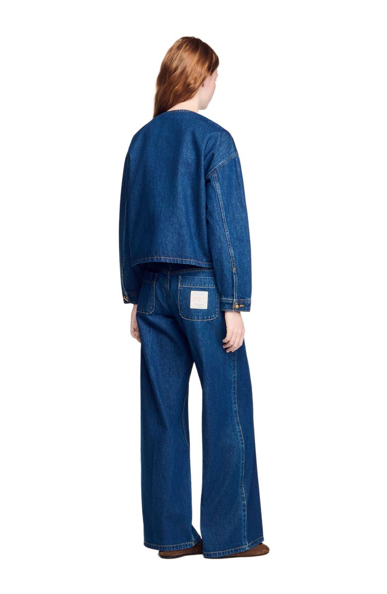 SANDRO Statement button denim jacket, Alternate, color, Deep Blue