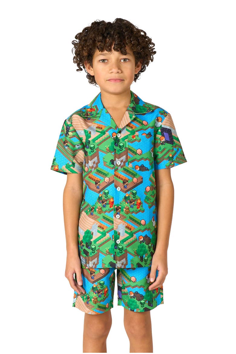 Kids' Minecraft - Overworld Shirt & Shorts Set, Alternate, color, Green