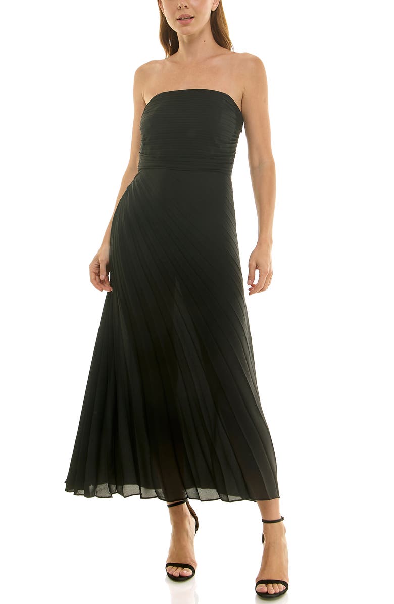 Nicole Miller Strapless Pleated Chiffon Maxi Dress, Alternate, color, Very Black