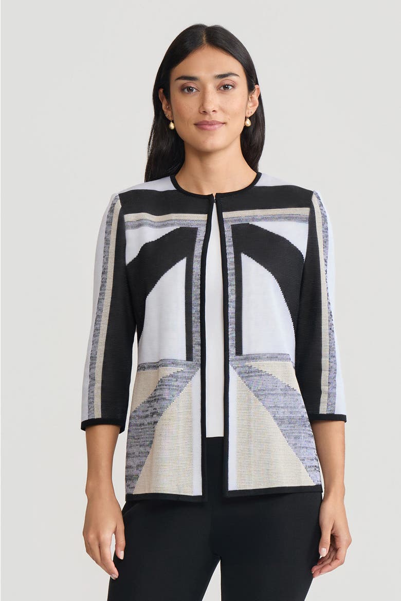 Heritage Colorblock Intarsia Knit Jacket, Main, color, Limestone/Black/White