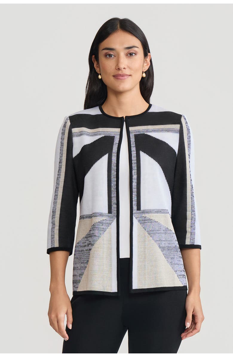 Ming Wang Heritage Colorblock Intarsia Knit Jacket, Main, color, Limestone/Black/White