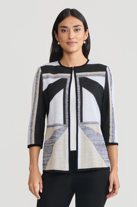 Ming Wang Heritage Colorblock Intarsia Knit Jacket