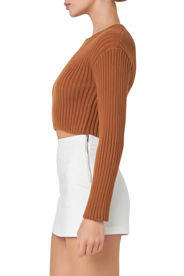 Crop Rib Sweater, Alternate, color, CAMEL