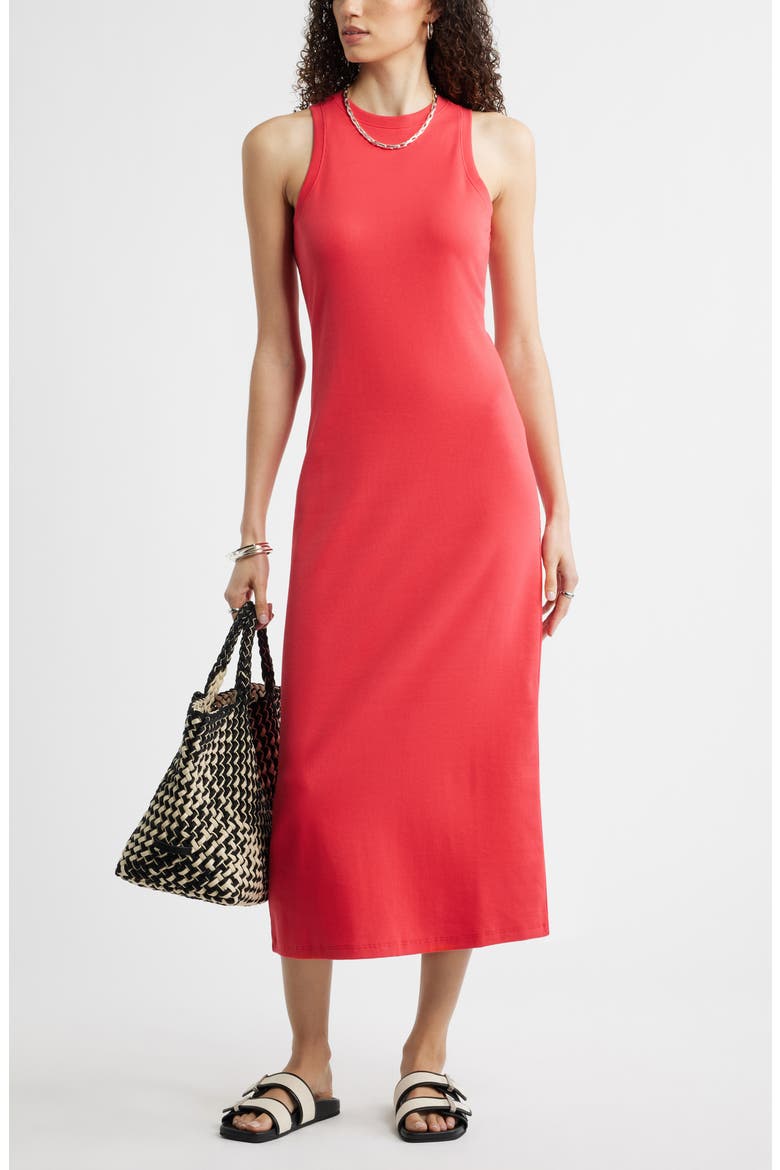 Stretch Cotton Microrib Tank Dress, Main, color, RED SAUCY