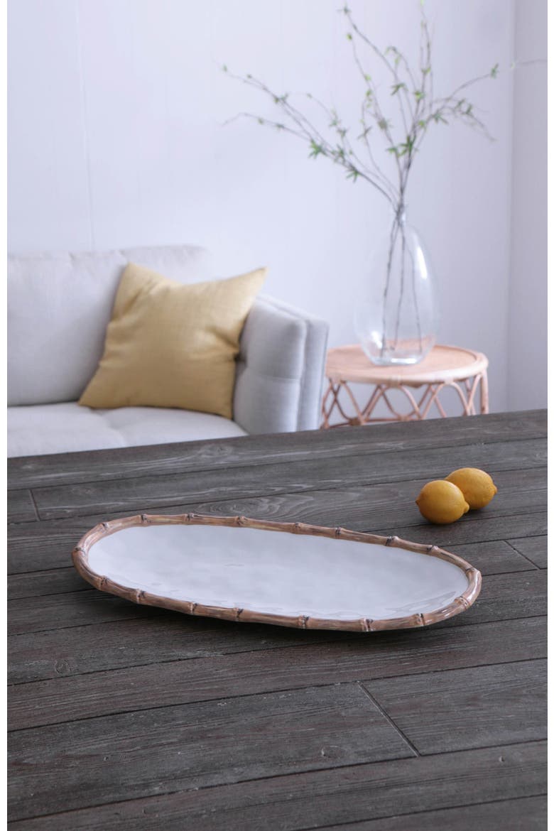Vida Cane Large Oval Platter, Alternate, color, White