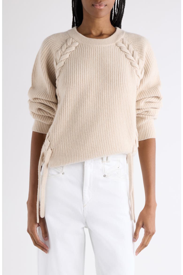 Tulliam Lace-Up Detail Merino Wool & Cashmere Blend Crewneck Sweater, Main, color, ANTHRACITE