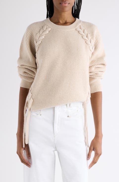Tulliam Lace-Up Detail Merino Wool 
Cashmere Blend Crewneck Sweater