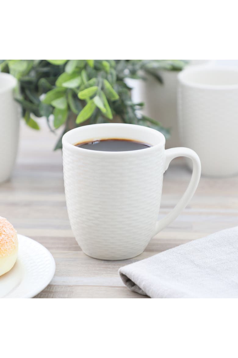 Ophelia 6 Piece Stoneware 12 Ounce Mug Set in White, Alternate, color, White