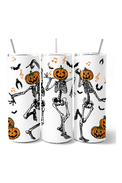 Dancing Skeletons Pumpkin Head Halloween Tumbler