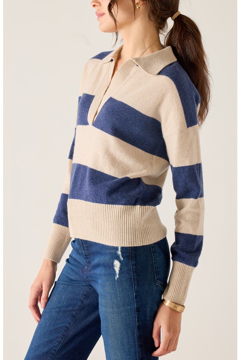 Regatta Cashmere Polo Sweater, Alternate, color, Varsity Wheat/Navy