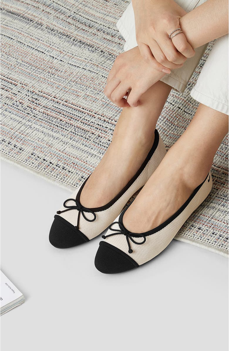 VIVAIA Almond-Toe Bow Flats, Alternate, color, Cream Ivory Black