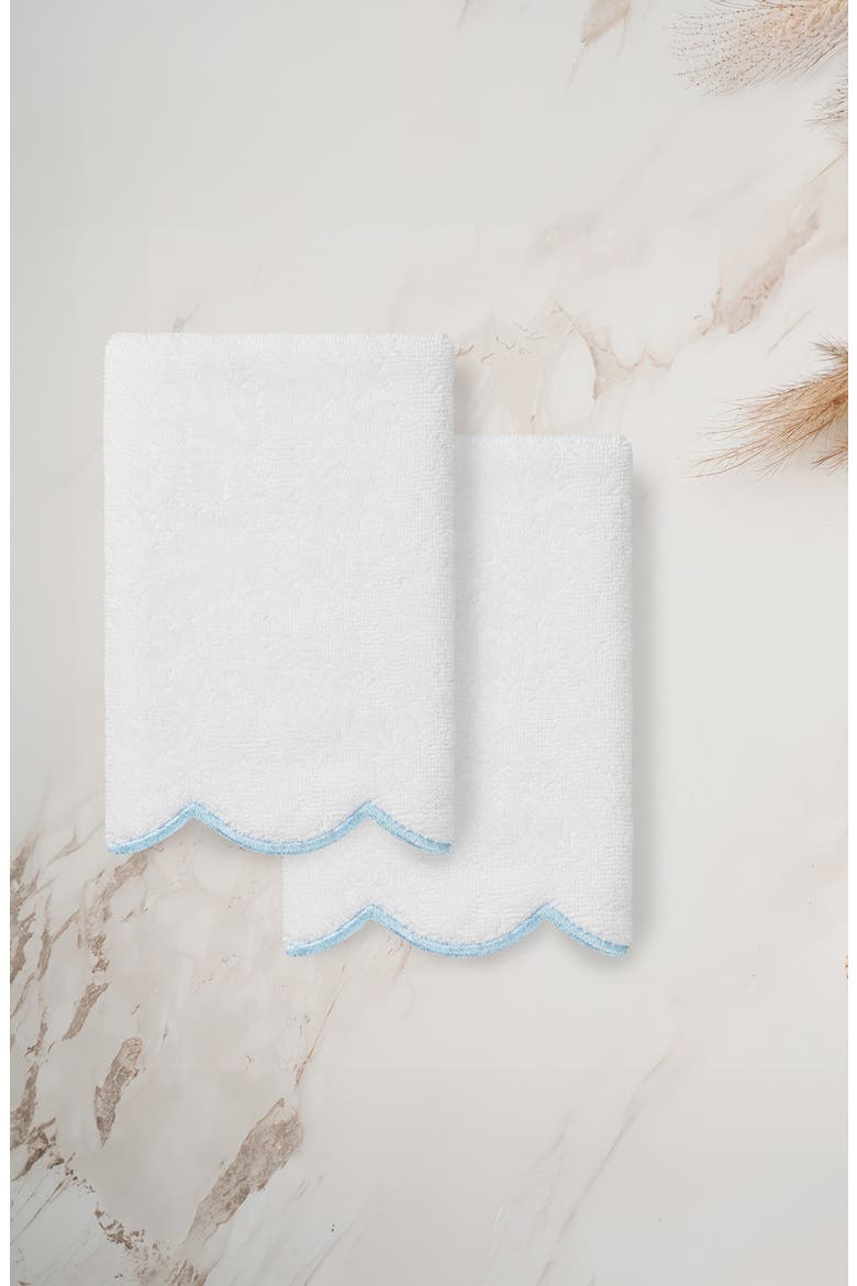 Adornia Scallop Set of 2 Fingertip Towels, Alternate, color, WHITE/ BLUE