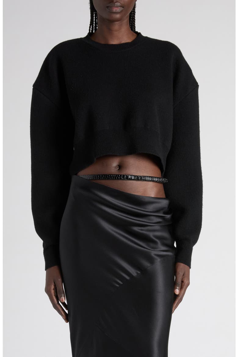 Sculptural Double Face Virgin Wool Blend Crop Sweater, Main, color, BLACK