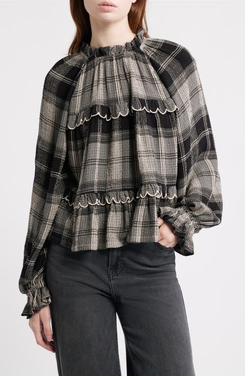 Treasure & Bond Long Sleeve Plaid Woven Shirt In Brown