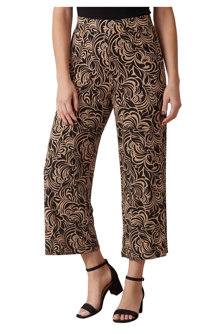 Everyday Stretch Knit Wide Leg Crop Pant, Main, color, BLACK KHAKI SCROLL