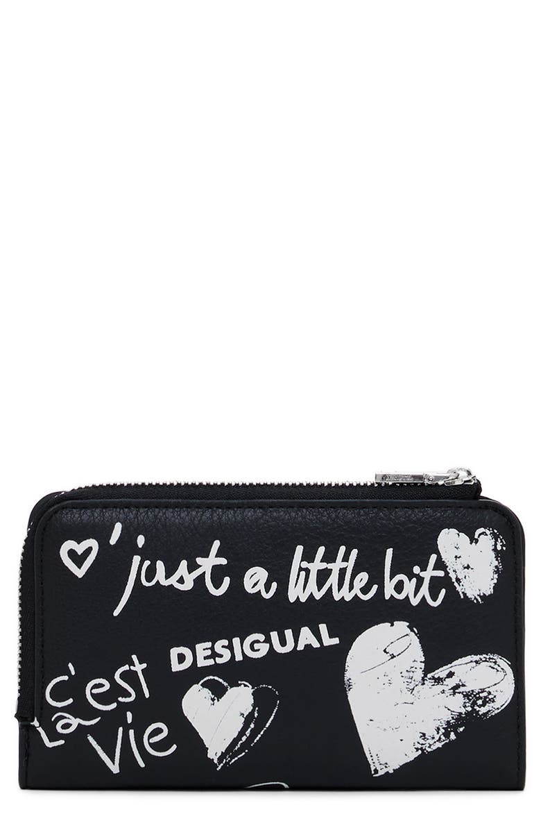 Desigual Medium Faux Leather Wallet, Main, color, Black