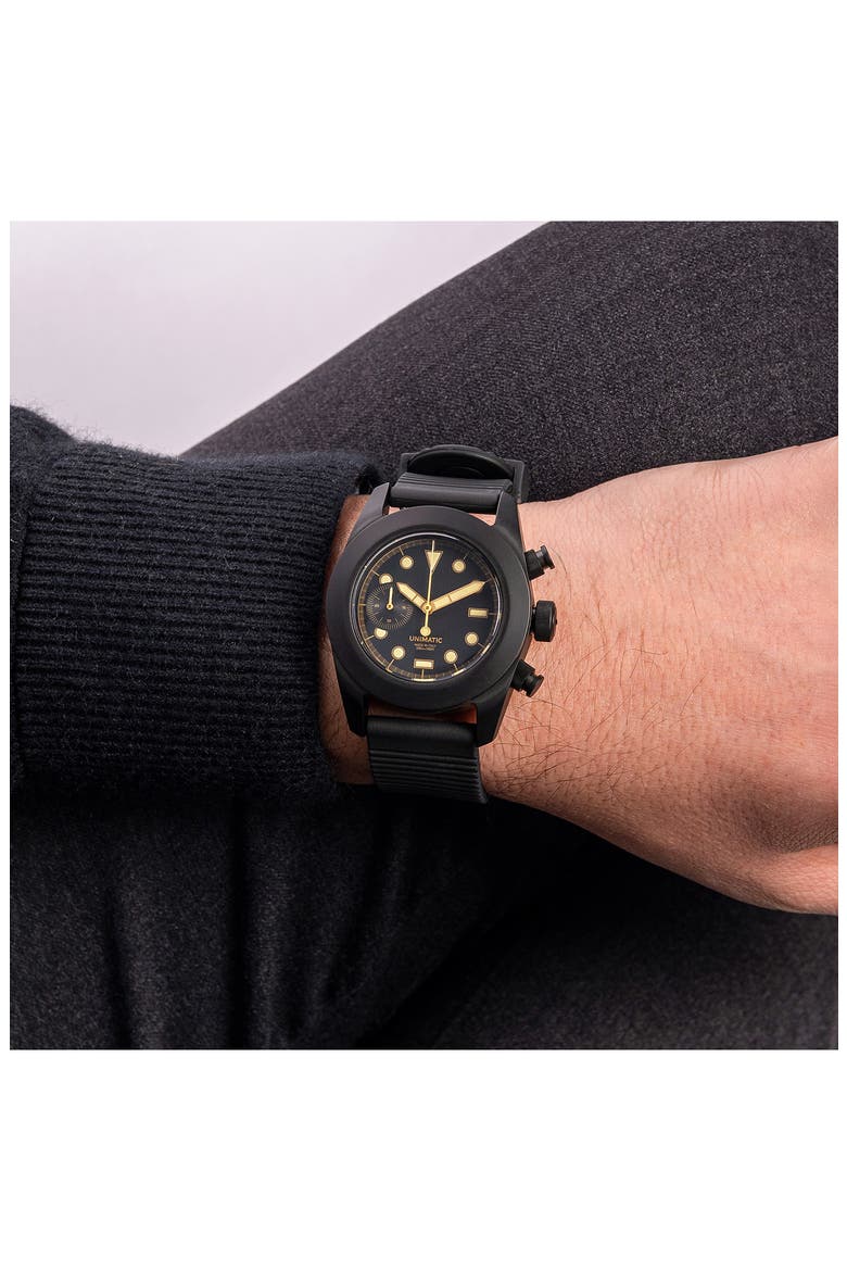 Modello Tre Fixed Chronograph Silicone Strap Watch, Alternate, color, BLACK
