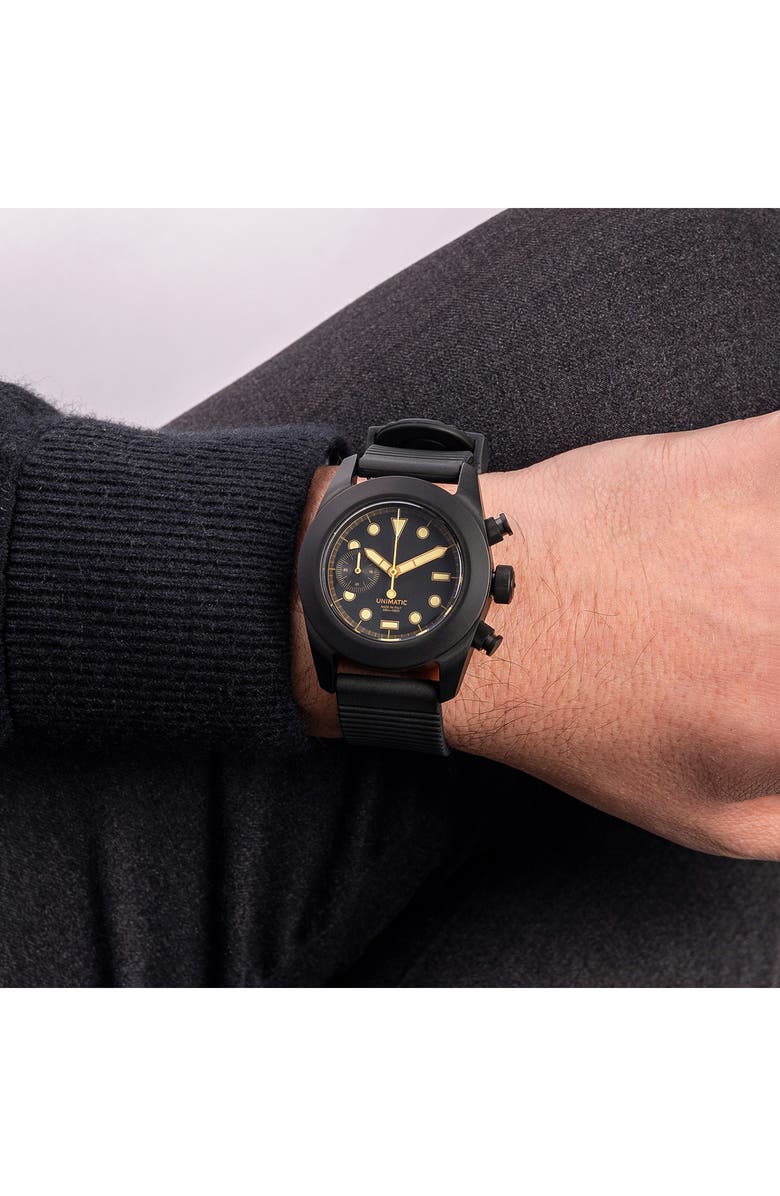 UNIMATIC Modello Tre Fixed Chronograph Silicone Strap Watch, Alternate, color, Black