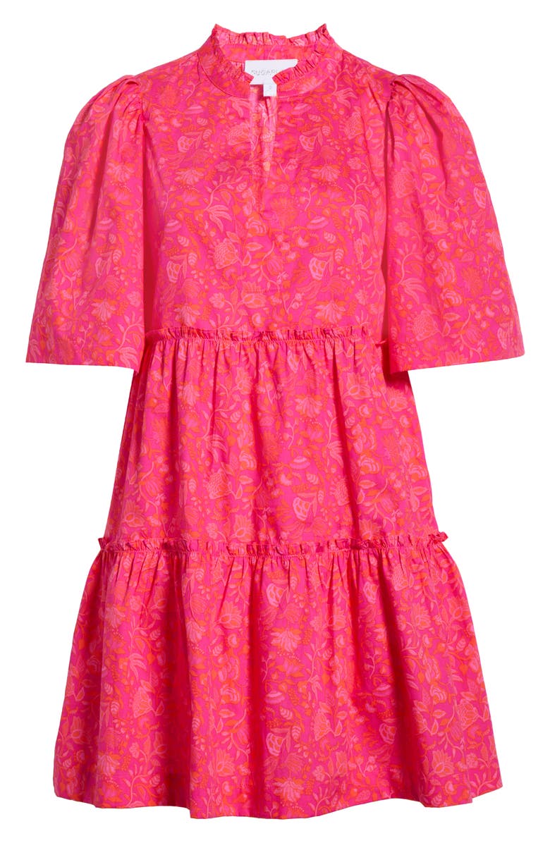 SUGARLIPS Cerise Floral Dixie Tiered Cotton Dress, Main, color, 