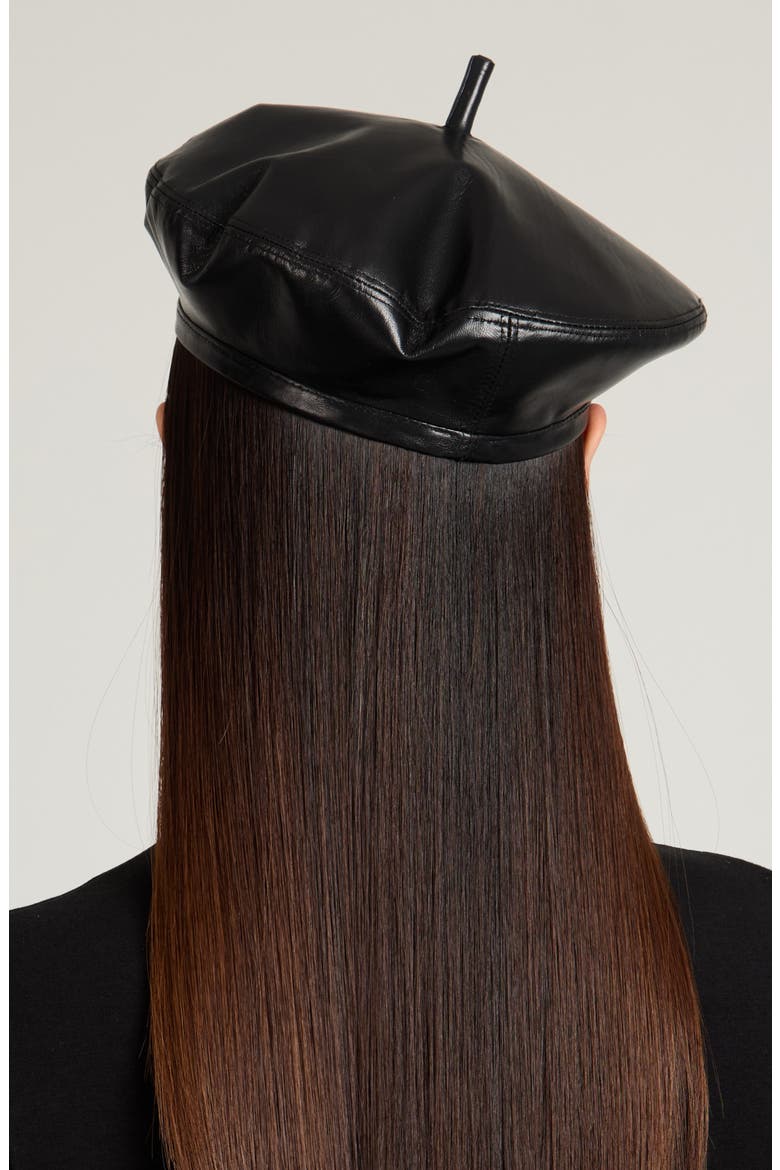 Carter Leather Beret, Alternate, color, BLACK