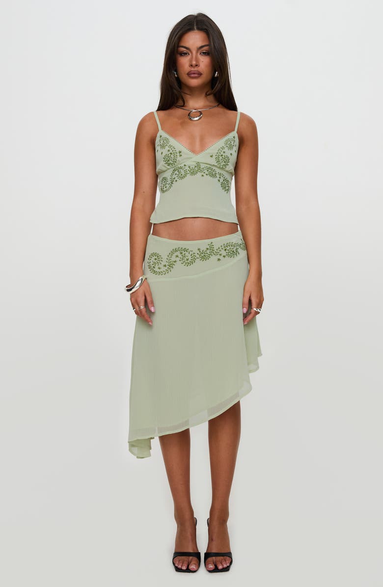 Princess Polly Pappilion Embroidered Back Tie Tank, Alternate, color, Sage