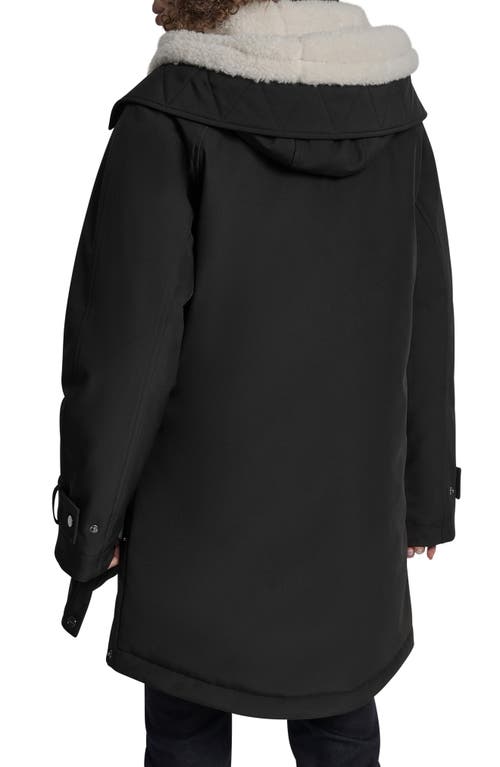 Dkny Faux Fur Lined Hooded Softshell Parka In Black