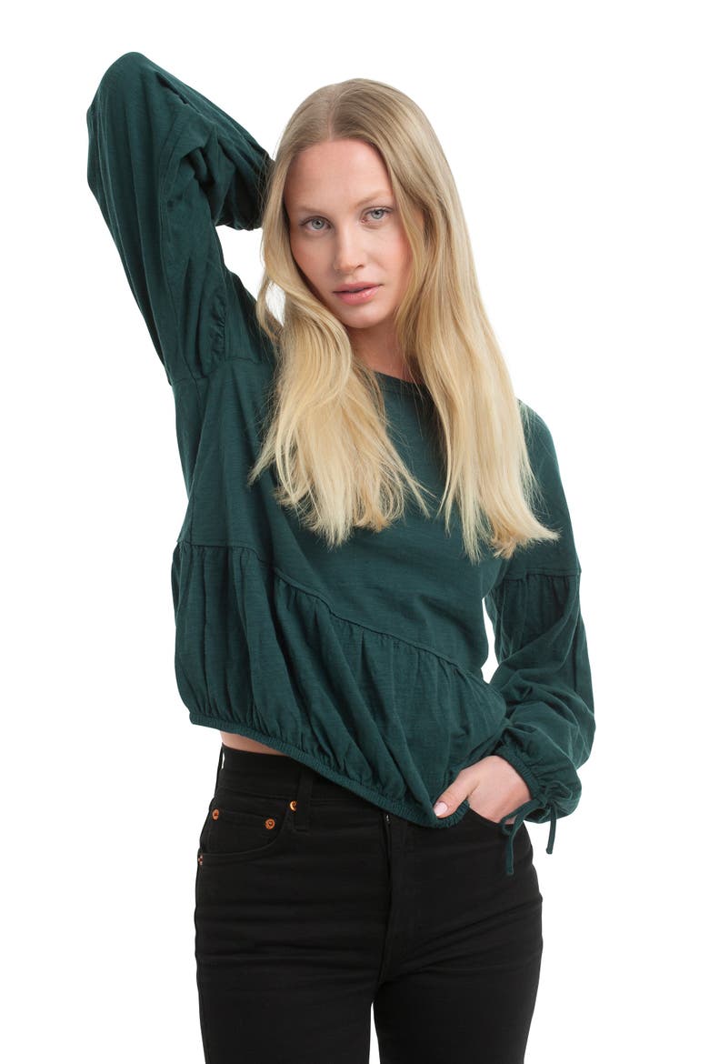 Shirred Elastic Hem Tee, Alternate, color, Dark Sea