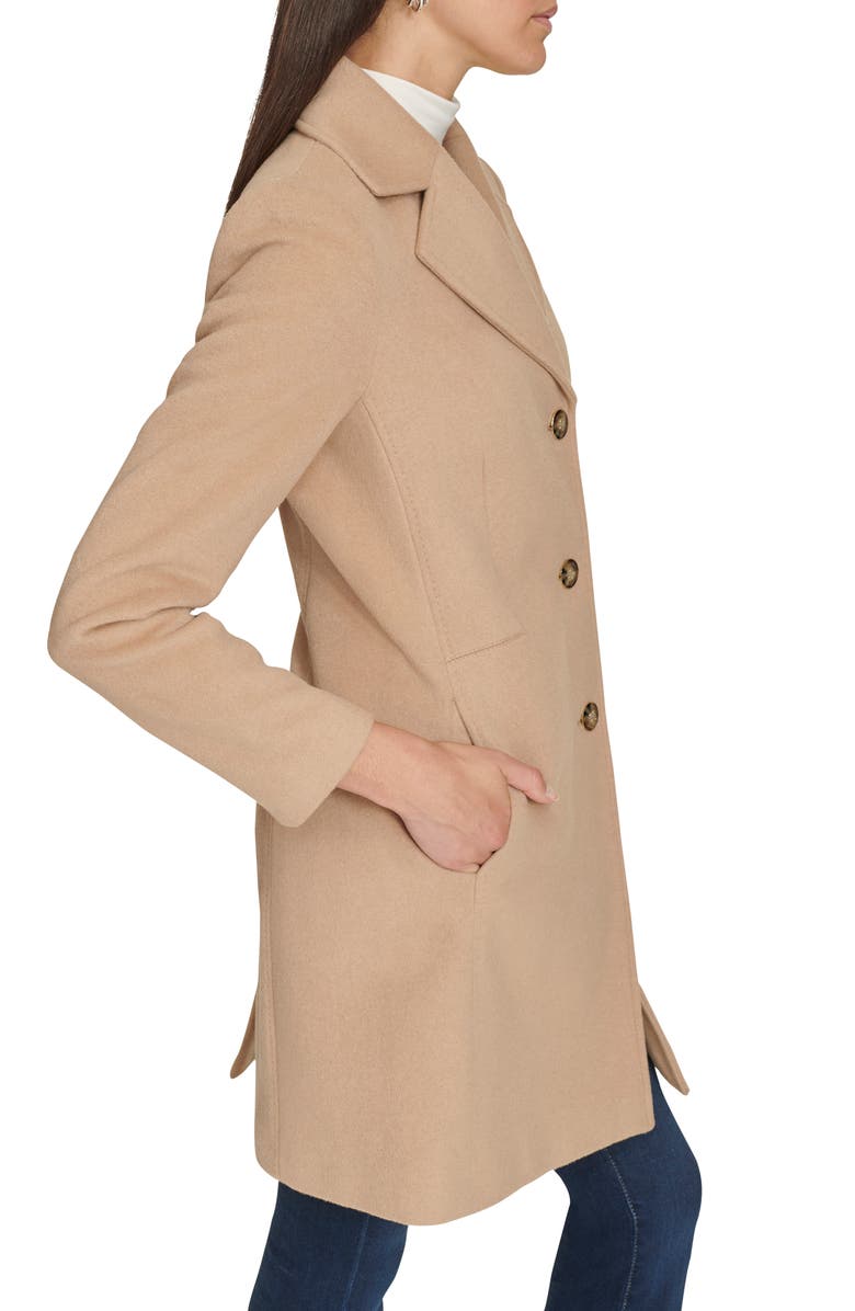 Calvin Klein Notch Wool Blend Coat, Alternate, color, Camel