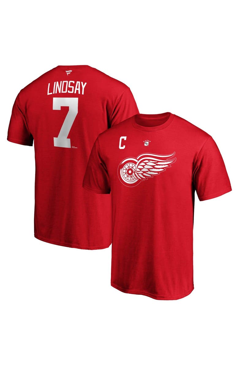 FANATICS Men's Fanatics Branded Ted Lindsay Red Detroit Red Wings Authentic Stack Retired Player Name & Number T-Shirt, Main, color, 