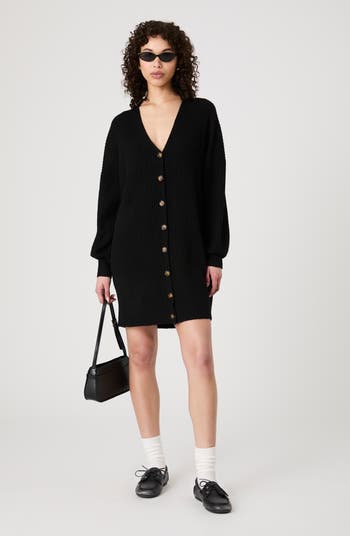 Babysoft Rib Button Front Long Sleeve Sweater Dress