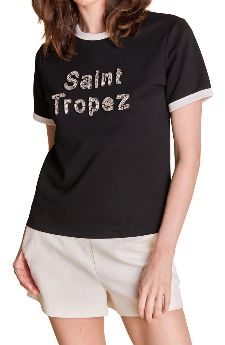 Endless Rose Saint Tropez Beaded T-Shirt, Alternate, color, Black