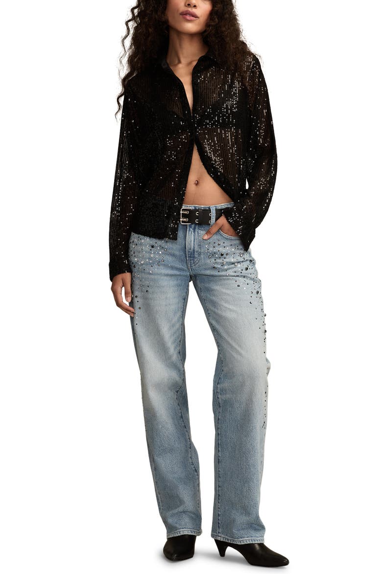 Sheer Sequin Shirt, Alternate, color, CAVIAR