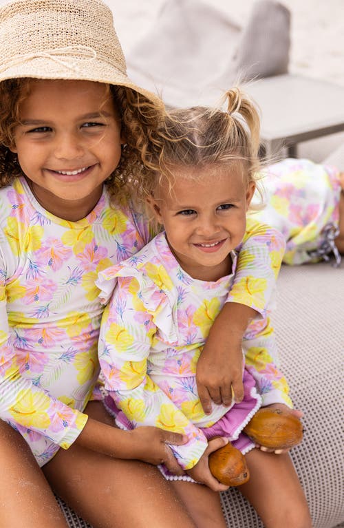 Snapper Rock Ruffle Long Sleeve Upf 50+ Two-piece Swimsuit In Multi