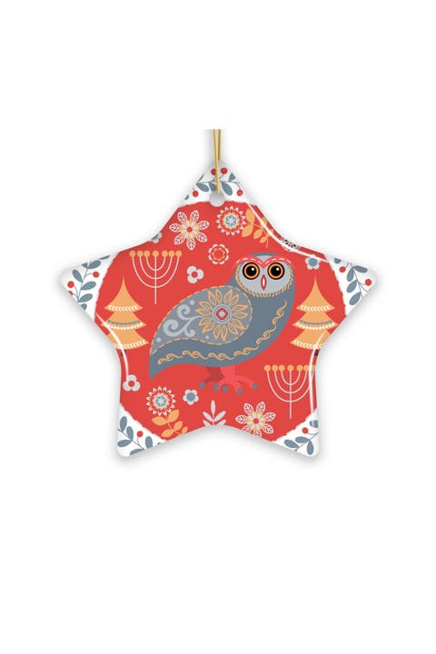 Folk Owl Scandinavian Vintage Themed Star Ornament