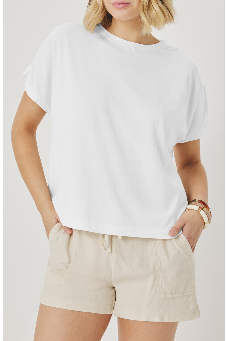Rebecca Shirred Sleeve Cotton Blend T-Shirt, Main, color, WHITE