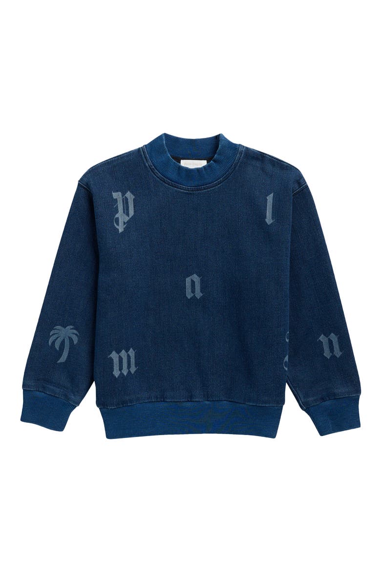 Kids' Washed Lettering Crewneck Sweatshirt, Main, color, MEDIUM BLUE - LIGHT BLUE