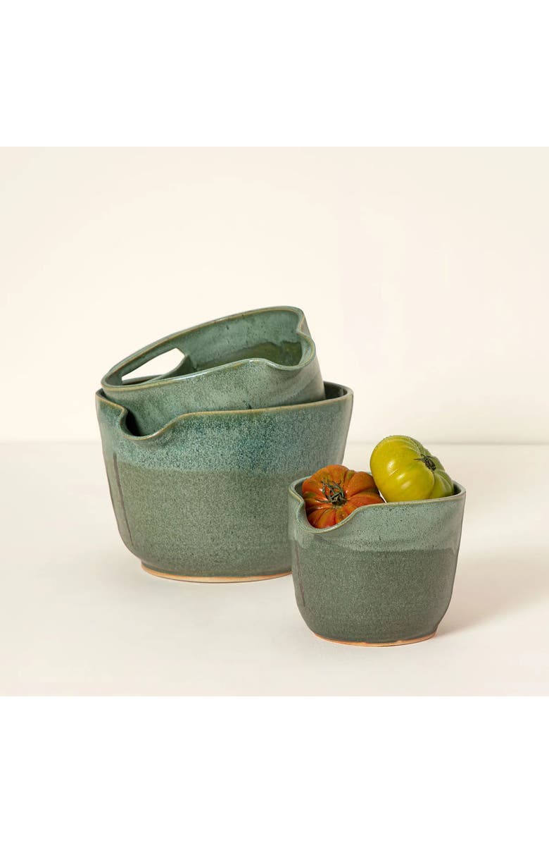 Uncommon Goods Nesting Stoneware Mixing Bowls - Set of 3 by Maggy Ames Handmade, Main, color, Green