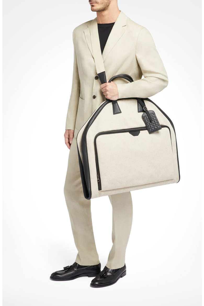 Canvas Garment Bag with Leather Trim, Alternate, color, Black