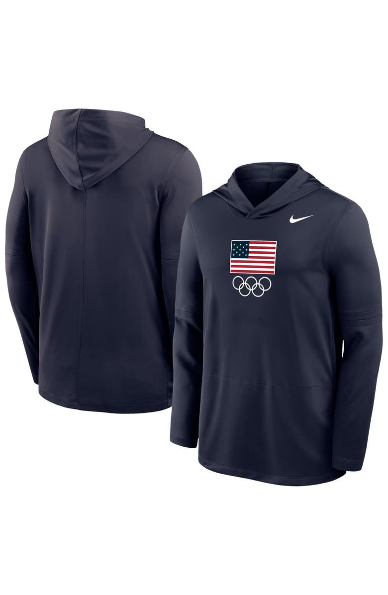 Nike Men's Nike Navy Team USA Lightweight Dri-FIT Long Sleeve Hoodie T-Shirt, Main, color, Navy