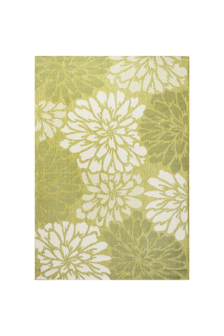 Zinnia Modern Floral Textured Weave Indoor/Outdoor Area Rug, Main, color, Green/Cream