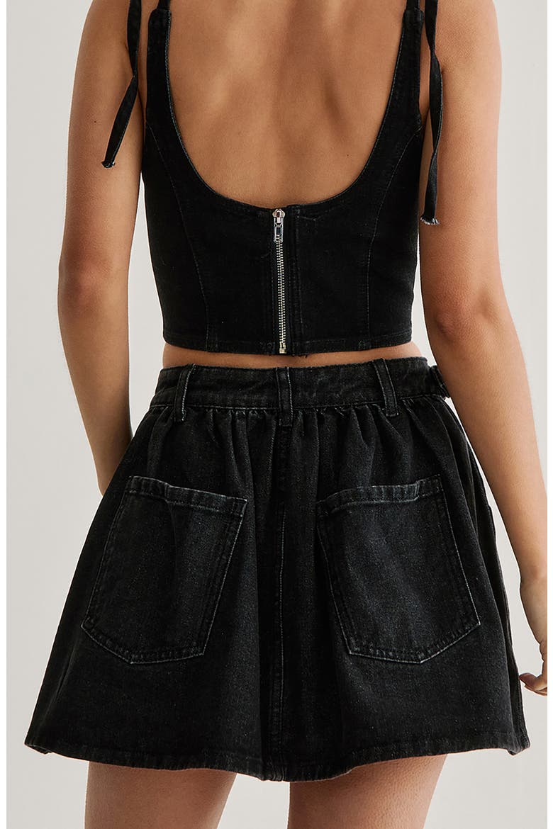 Belted Denim Miniskirt, Alternate, color, BLACK