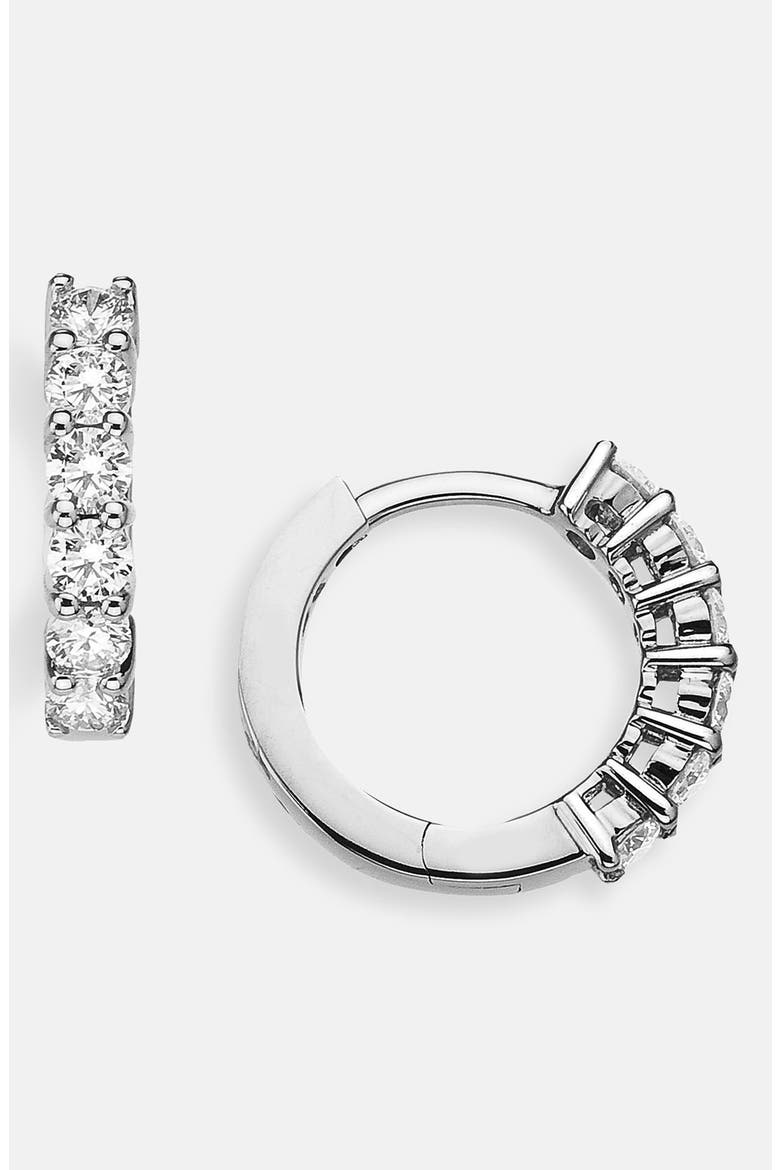 Diamond Huggie Hoop Earrings, Main, color, WHITE GOLD