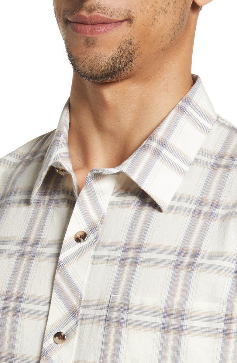 TravisMathew Men's First Pitch Plaid Stretch Short Sleeve Button-Up Shirt, Alternate, color, 