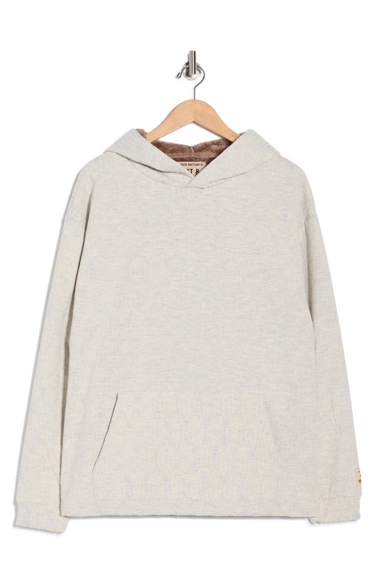 FLEECE FACTORY Monogram Faux Fur Lined Hoodie, Main, color, Heather Oatmeal