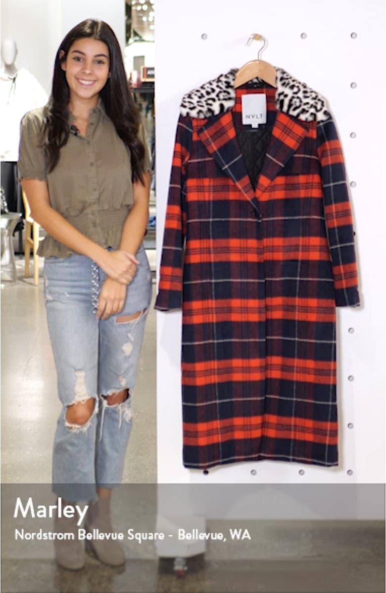 Faux Fur Collar Plaid Long Coat, sales video thumbnail