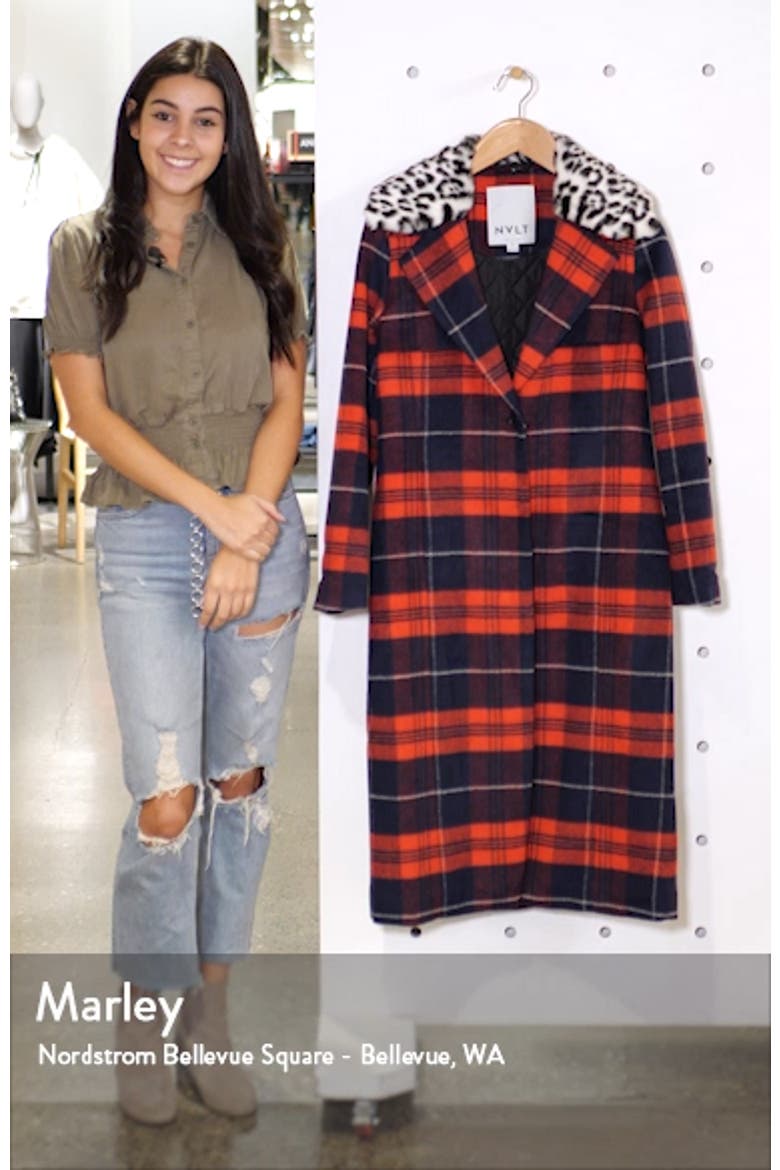 Faux Fur Collar Plaid Long Coat video