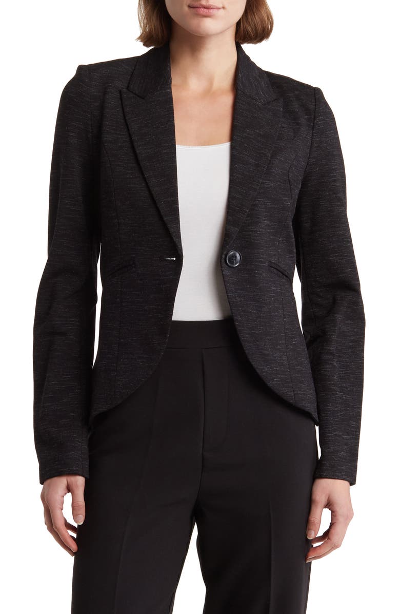 Amanda & Chelsea Peak Lapel High-Low Ponte Blazer, Main, color, 