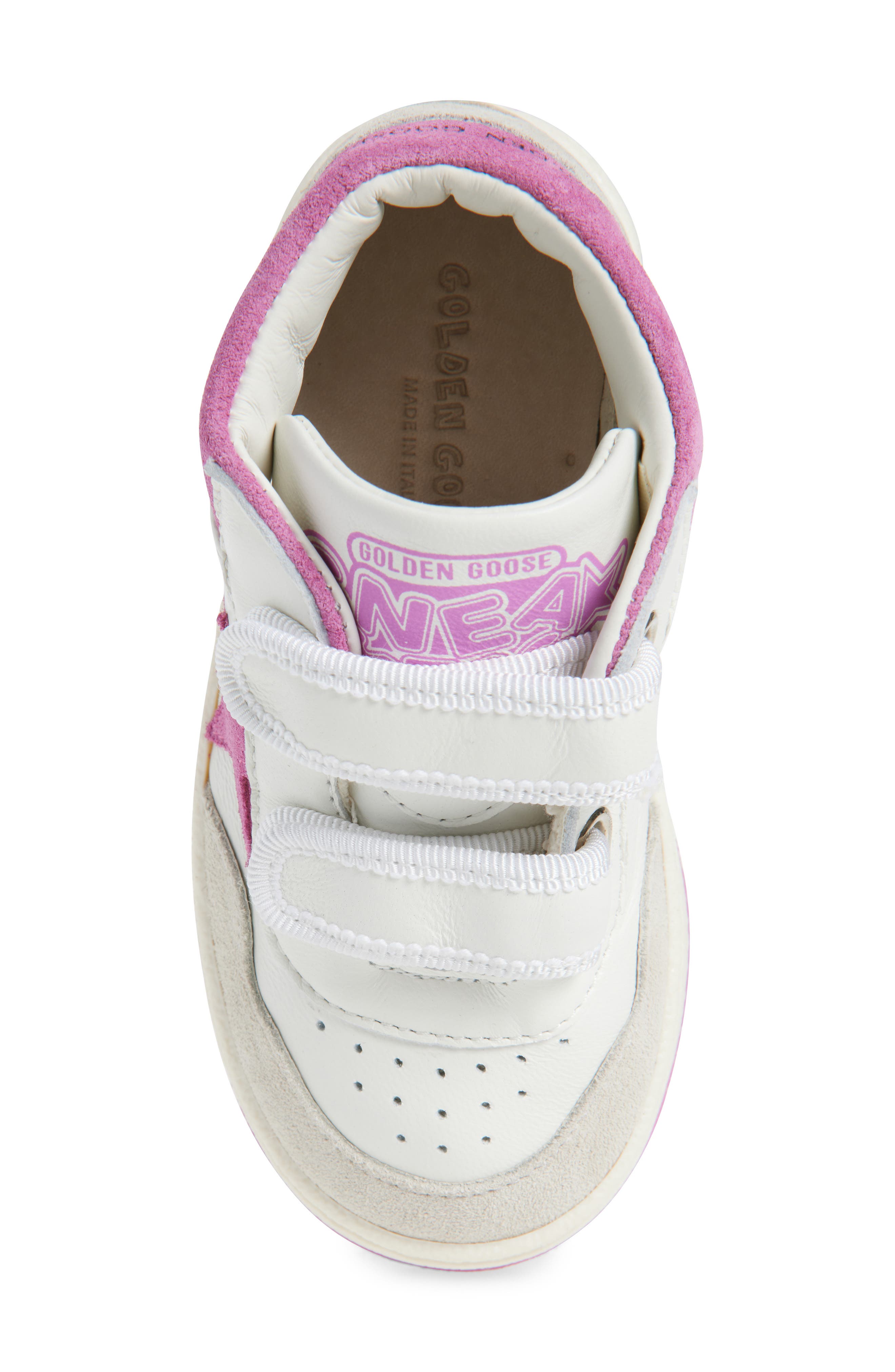 Golden Goose Kids' June Basket Mid Top Sneaker, Alternate, color, White/ Pink/ Gray