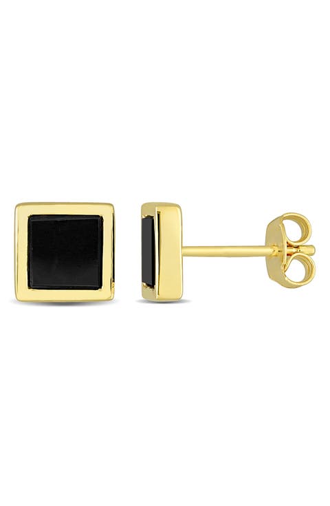Men's Black Onyx Square Stud Earrings